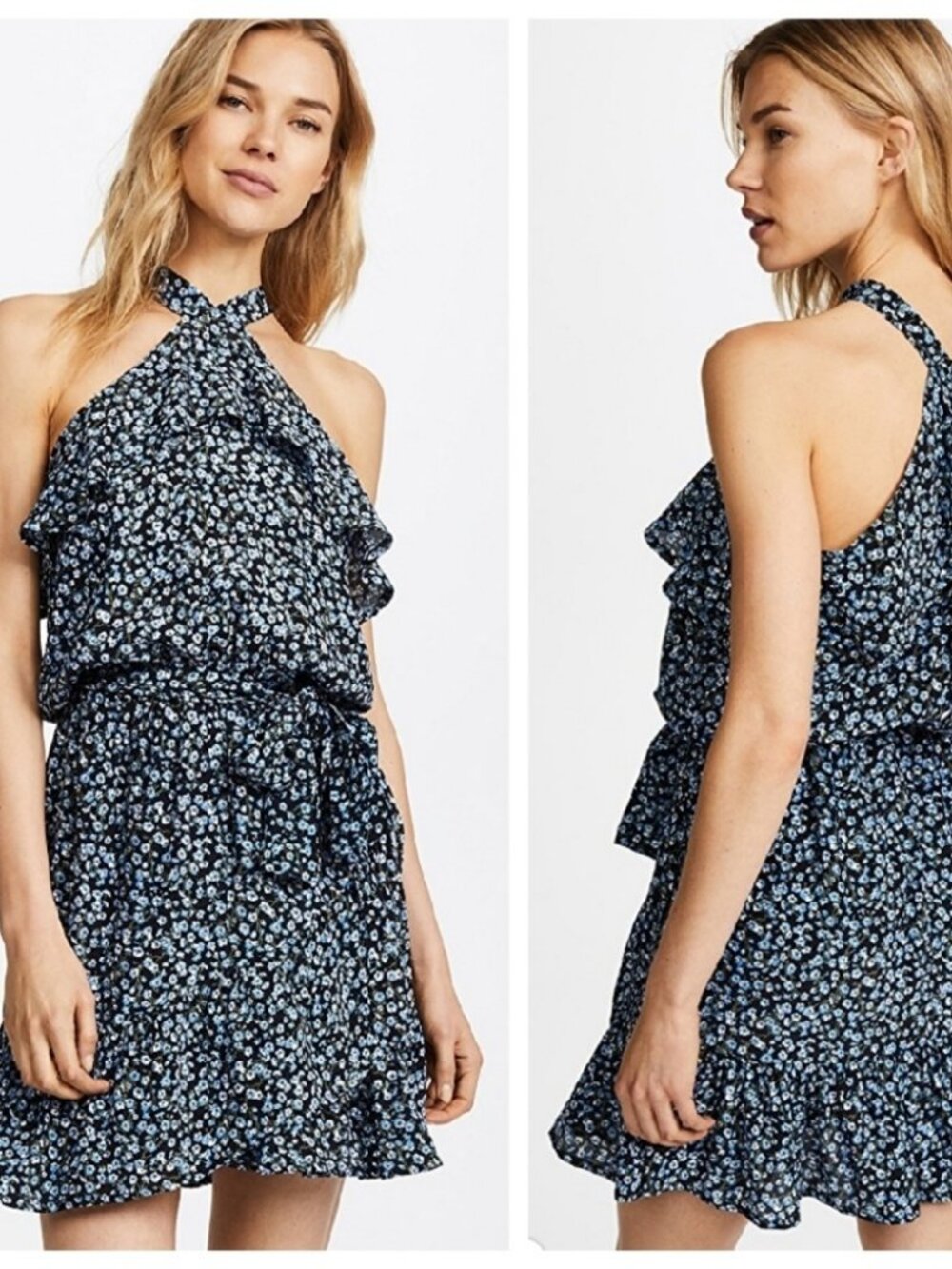 Faithfull The Brand Blue Manarola Ruffle Floral Print Mini Dress